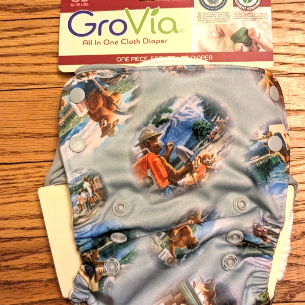 Grovia All In One NIP AIO Organic Bear Mind Smokey Smoky Cloth Diaper Reusable